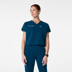 Figs Arua Cropped V-Neck One-Pocket Scrub Top - Medical Scrub Top, Healthcare Uniform